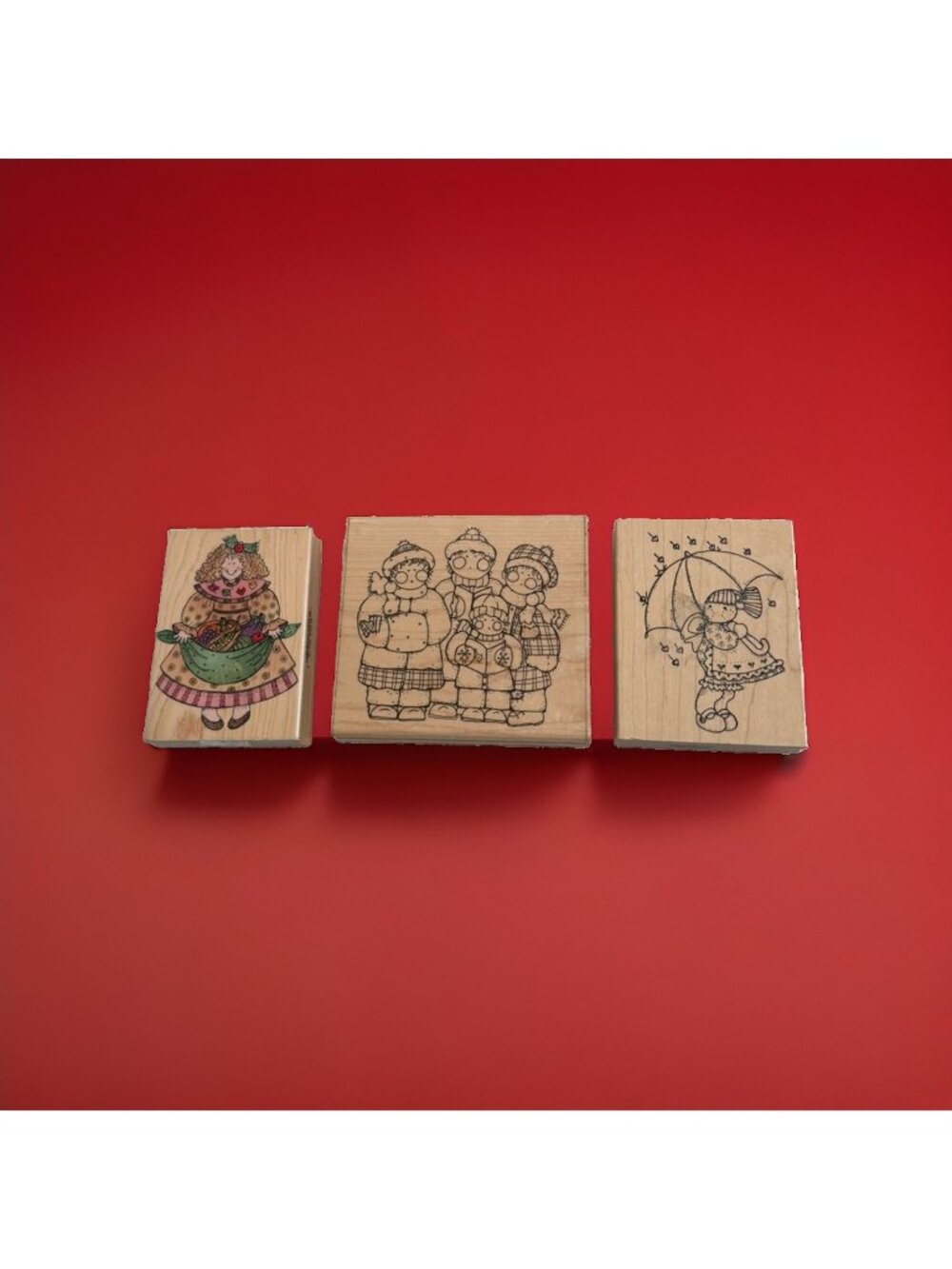 Wood Mounted Rubber Stamps Mixed Brands Lot Of 3 Whimsical Vintage